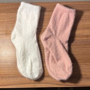 Cozy White and Pink Fuzzy Socks